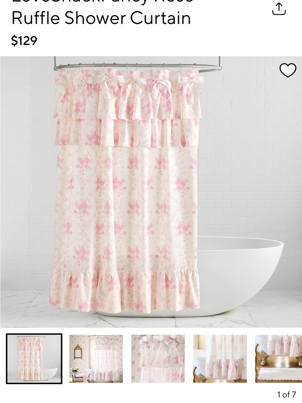Pottery Barn Pink & Cream Ruffle Floral Shower Curtain